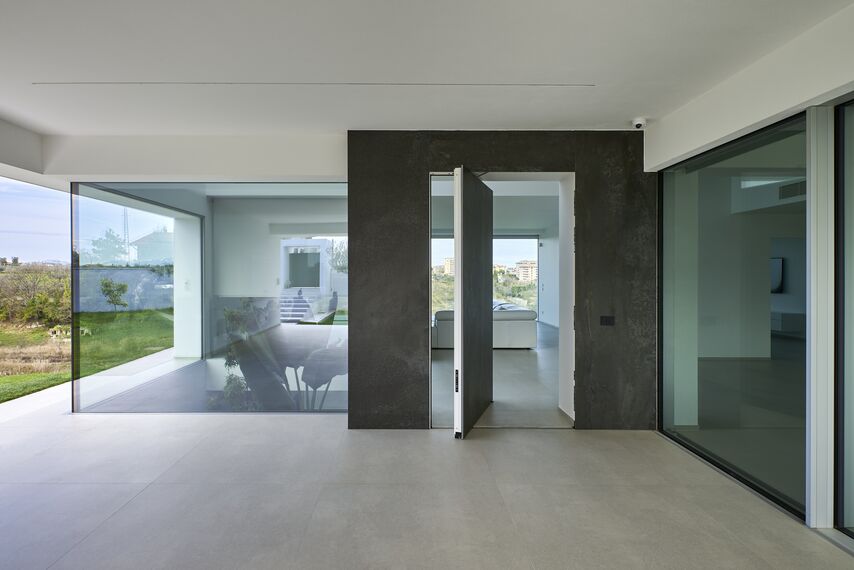 Aluminium pivot panel door.