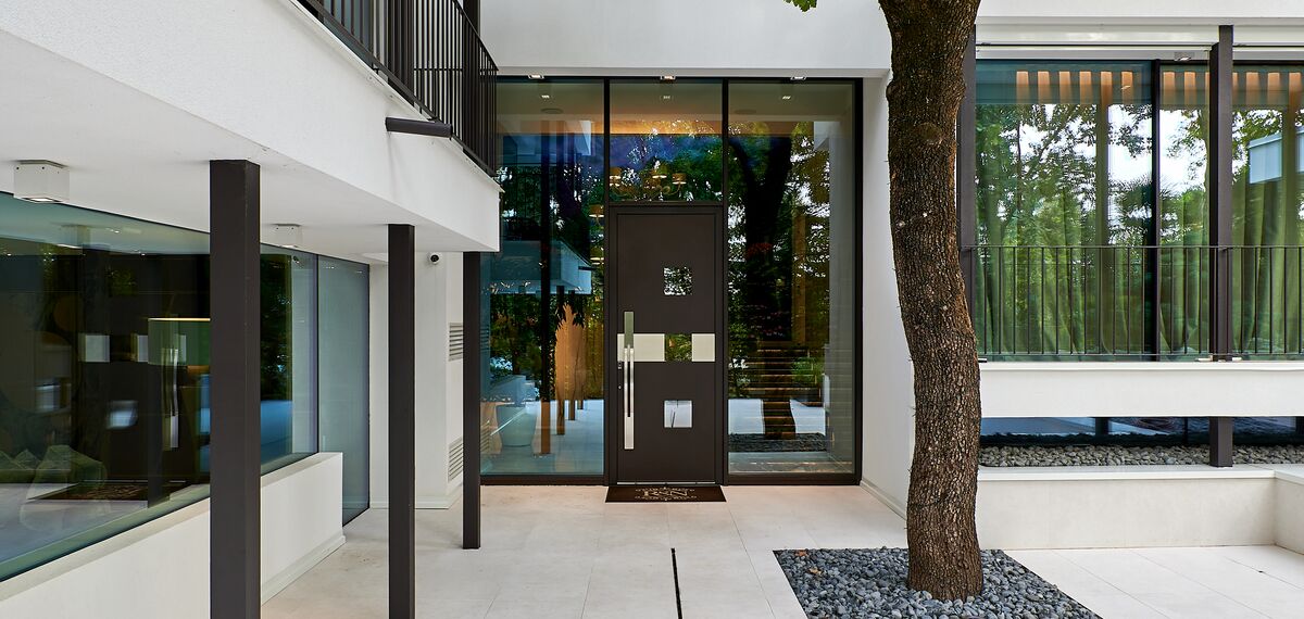 Aluminium front door.