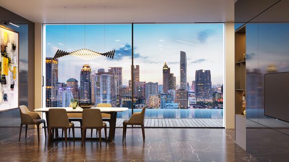 Interior view of penthouse apartment featuring HiFinity sliding systems.